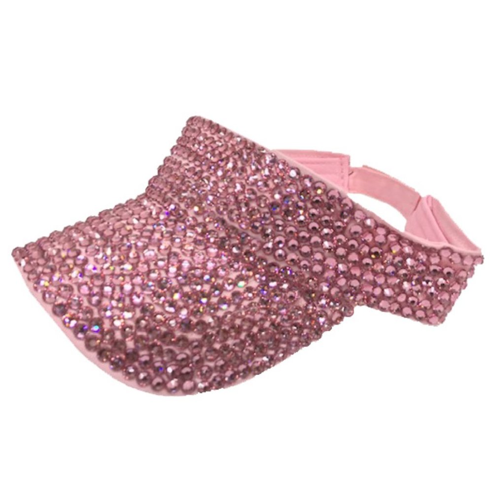 Women Fashion Shining Rhinestones Bling Studs Hat Cap Visor Pink